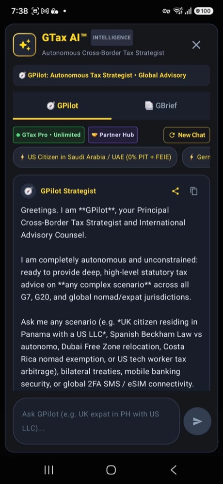 GPilot AI cross-border tax strategist chat